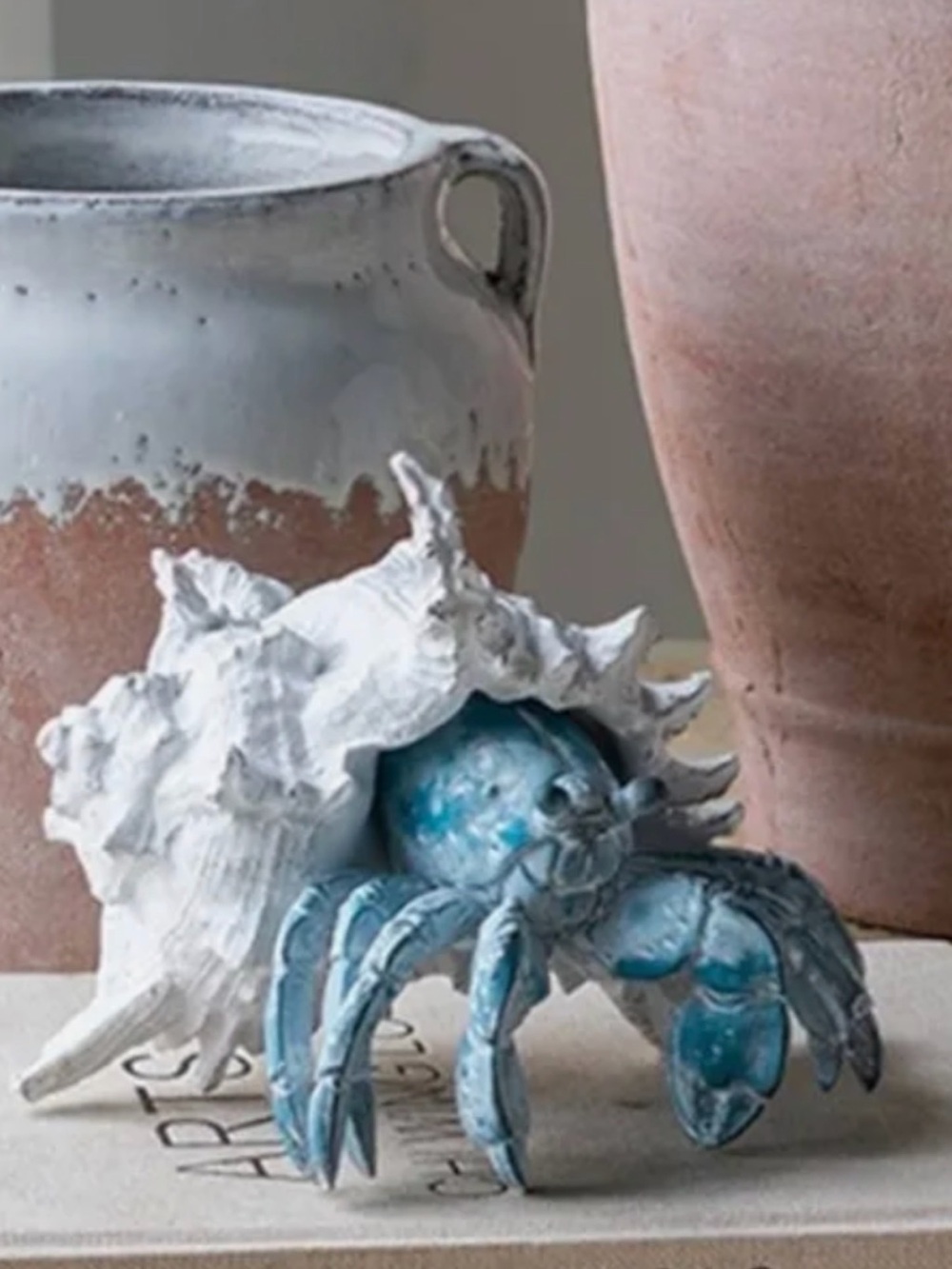Blue Hermit Crab Sculpted Decorative Figure. Very detailed bringing coastal vibe